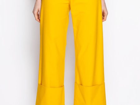 High Rise Wide Leg Cuffed Pants For Discount