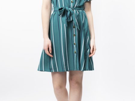 Striped Tie-waist Shirt Dress For Discount