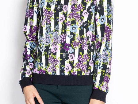 Floral Print Top With Stripes For Discount