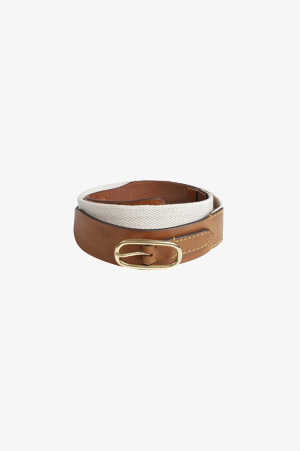 Wide Leather & Canvas Belt on Sale